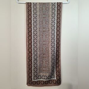 Vintage Ocsar De La Renta Silk Scarf Brown Tones Knot Work Pattern